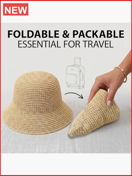 Straw Bucket Hat Wide Brim Foldable Sun Hat for Women main image 6